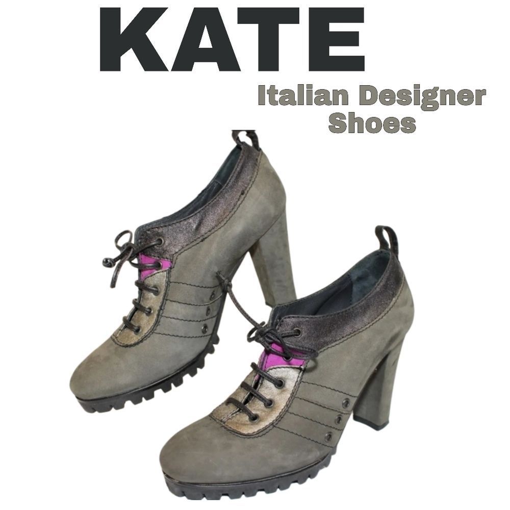 Flash Sale Kate Italy Made Womens 35 5 Nubuck Leather Lace Up Oxfords Heels